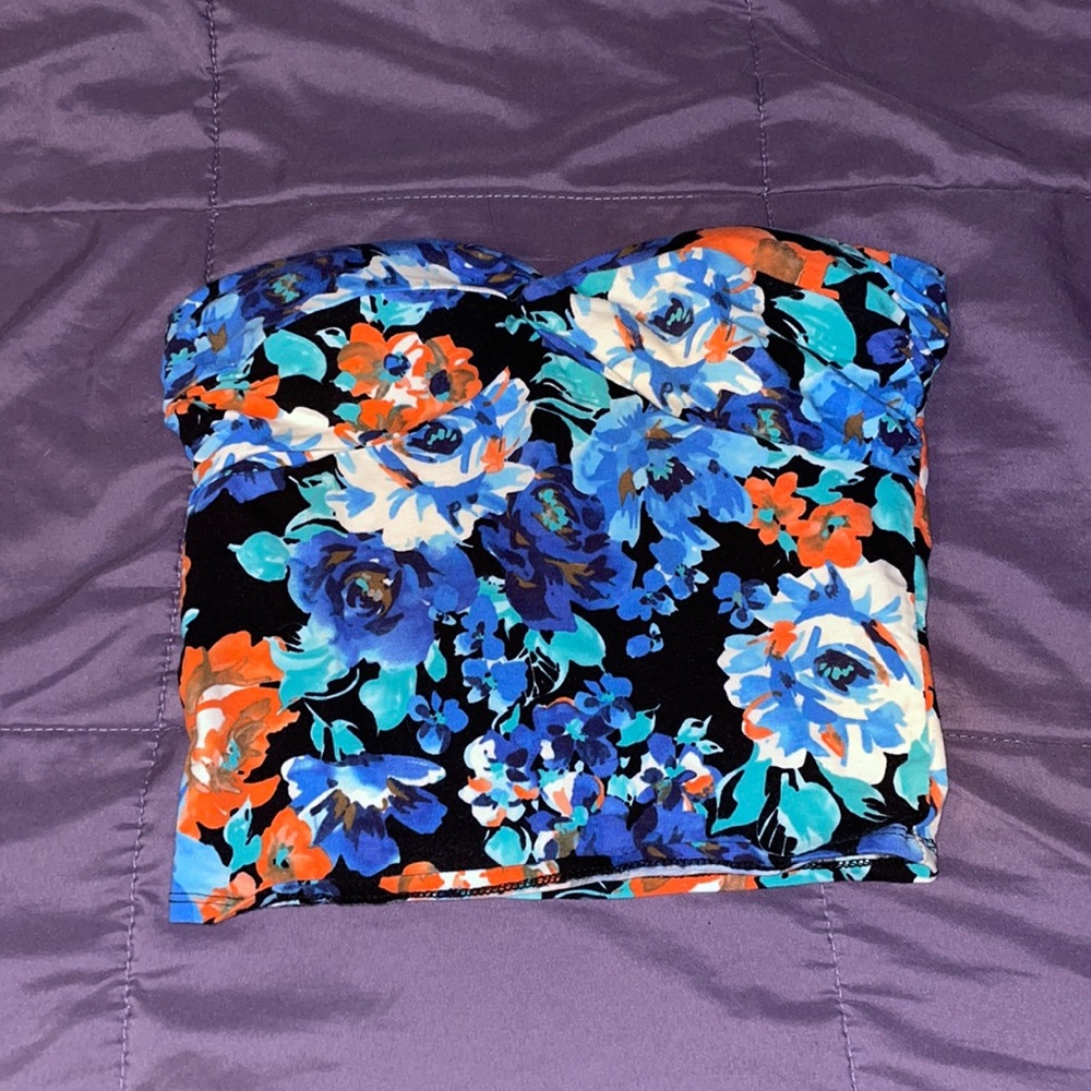 Floral Strapless Crop Top Size Medium